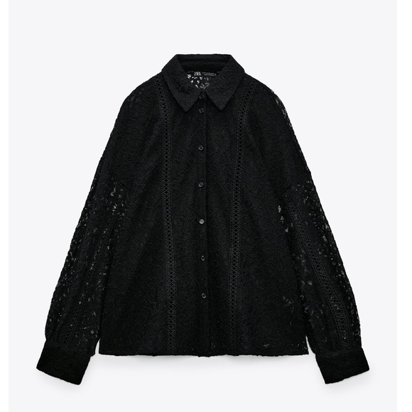 💜NWT ZARA LACE SHIRT SEMI SHEER oversized - Picture 2 of 5
